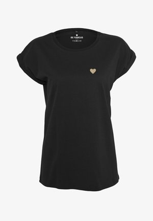 Be Famous CLASSIC ROLL UP HEART - Basic T-shirt - shirt black print gold glitter