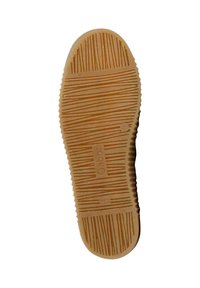Semelle de chaussure Gabor, en caoutchouc beige avec un motif texturé de lignes horizontales et verticales, présentant un logo en relief sur la surface.