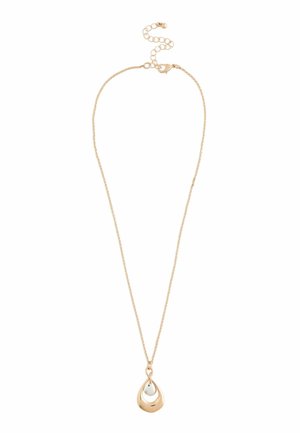 Gold chain necklace featuring a teardrop pendant with a white outer layer and a black accent inside. Adjustable length with a lobster clasp.