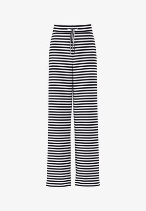 Pantalon large à rayures horizontales noires et blanches avec une taille élastique à cordon de serrage.