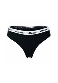 String in cotone nero con cintura elastica bianca che presenta il logo "ellesse" in nero. Progettato per un fit a copertura minima.