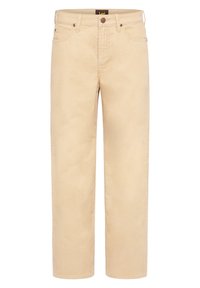 Beige kordfläta byxor med rak benstil, med kontrasterande sömmar och knäppning med knapp. Inkluderar fram- och bakfickor.