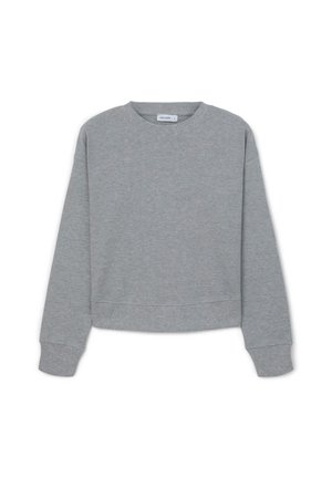 Felpa grigia con colletto rotondo, maniche lunghe e polsini a costine. Realizzata in un tessuto morbido e texture; presenta un design cropped.