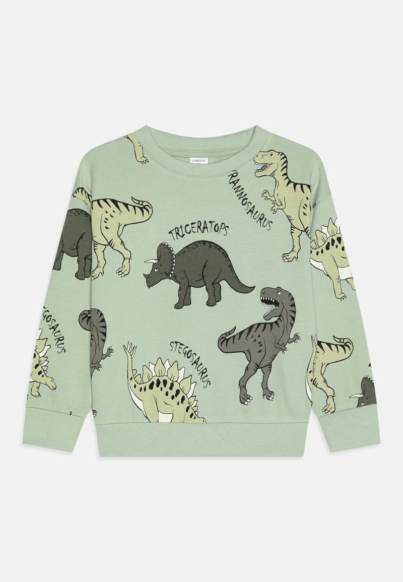 Nautinati Girls' Light Green Fleece Combo Set of Dino Printed Sweatshirt and Solid Joggers main image 1