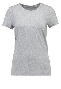 Graues T-Shirt mit kurzen Ärmeln, aus weichem Baumwollgemisch, mit rundem Ausschnitt und lockerer Passform. Keine Muster oder Akzente.