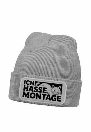 MIT PATCH MIT SPRUCH AUFDRUCK LUSTIG - Beanie - katze grau