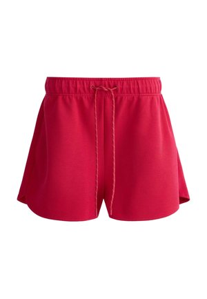 Rote Sportshorts mit elastischem Bund und Kordelzug, aus leichtem Stoff, für Komfort und Beweglichkeit konzipiert.