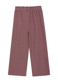 Weite Hosen aus einem weichen, strukturierten mauvefarbenen Stoff, mit einem elastischen Bund für optimalen Komfort. Glatte Oberfläche mit einem subtilen Schimmer.