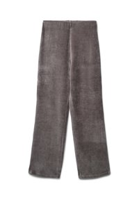 Graue Cord-Canvas-Hose mit weit geschnittenem Bein und vertikaler Rippstruktur, ausgestattet mit einer glatten Oberfläche und einem geraden Schnitt vom Bund bis zum Saum.