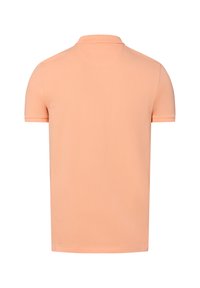 Kurzärmeliges Poloshirt aus weichem Pfirsichstoff, mit klassischem Kragen, glatter Textur und regulärer Passform mit geradem Saum.