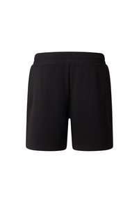 Zwarte katoenen shorts met een elastische tailleband, voorzien van een eenvoudig ontwerp en een gladde textuur. Zonder zakken of extra versieringen.