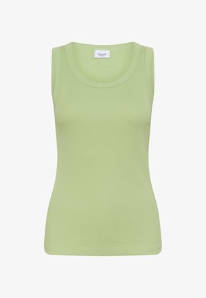 Zielony prążkowany top na ramiączkach z okrągłym dekoltem i bez rękawów. Gładka faktura i dopasowany krój. Metka: "Saint."