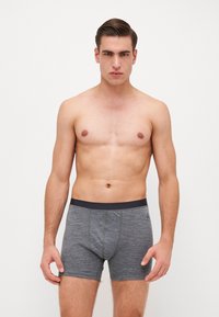 Γκρίζα μποξεράκια με λεία υφή, που διαθέτουν σκούρα ζώνη και διακριτές ραφές. Το μοντέλο έχει κοντά καστανά μαλλιά και ουδέ�τερη έκφραση.