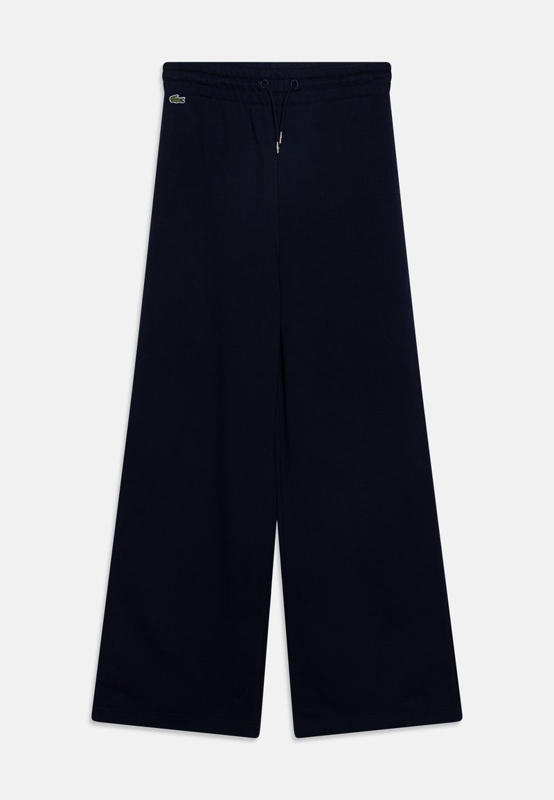 Marinefarbene weite Hosen aus weichem Stoff mit einem elastischen Taillenbund und Zugband sowie einem kleinen gestickten Logo an der Hüfte.