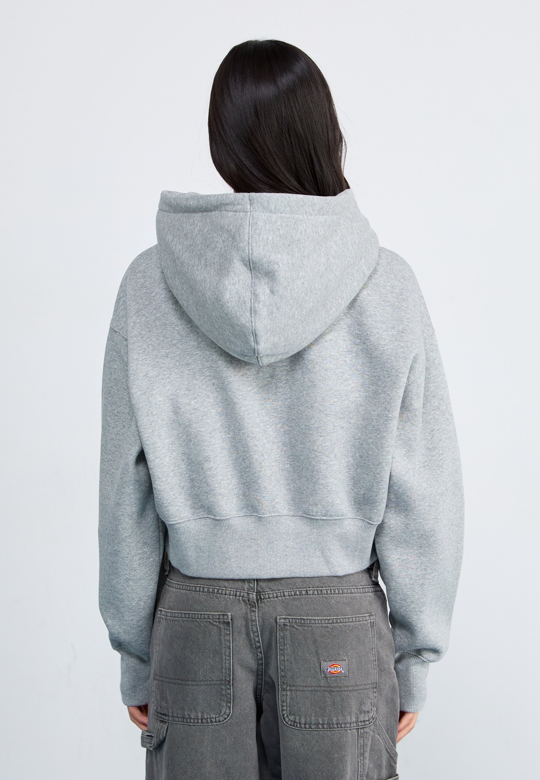 nike mini swoosh oversized cropped zip through hoodie in grey