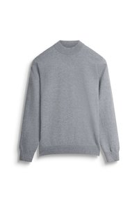 Felpa grigia chiaro con maniche lunghe, polsi a coste e colletto alto. Tessuto liscio, vestibilità classica e design minimalista senza decorazioni.