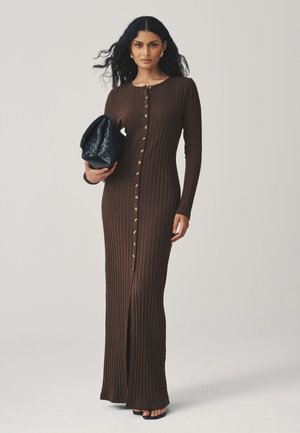 LONG SLEEVE BUTTON DOWN MIDI - Enostavna obleka - chocolate brown