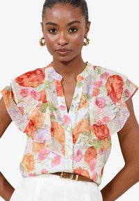 REGULAR FIT  PRINTED RUFFLE SHORT SLEEVE GRANDAD COLLAR  - Pogājama blūze - white