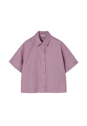 Lyhythihainen nappikauluspaita vaalean violetissa, jossa on klassinen kaulus, pehmeä rakenne ja rento istuvuus etunappien kanssa.