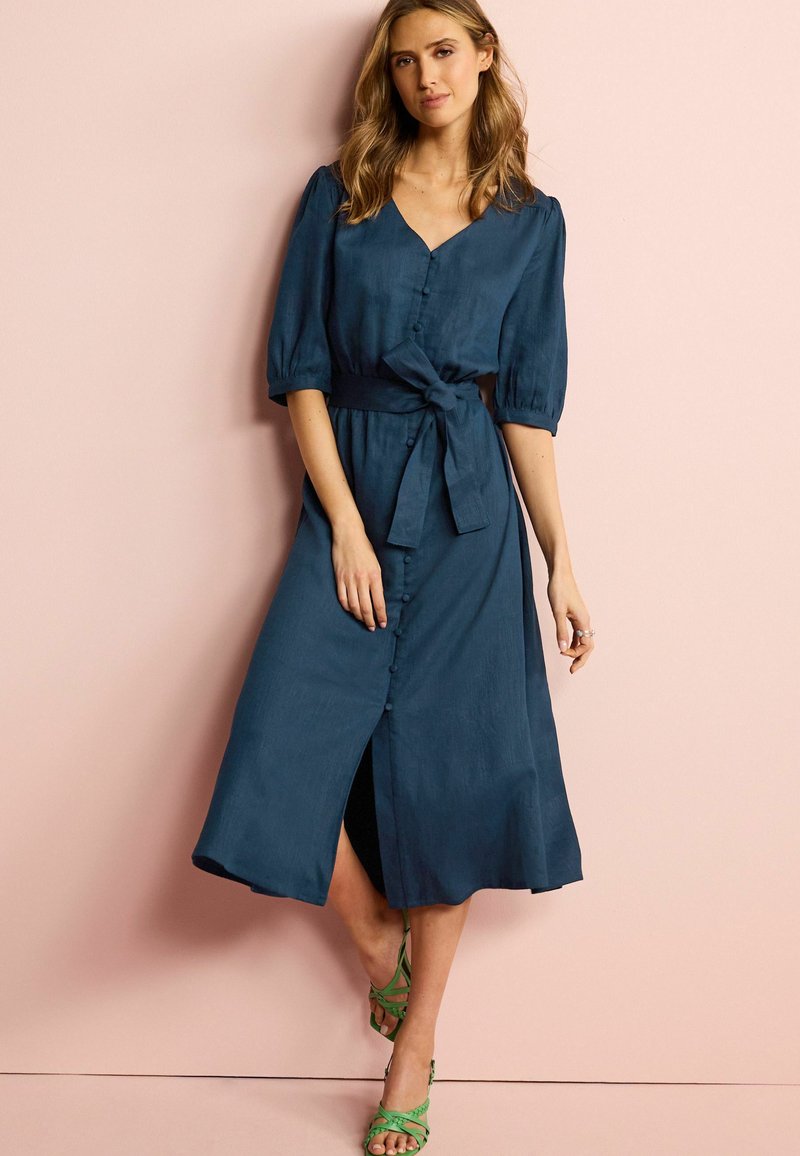 Next BUTTON THROUGH MIDI DRESS WITH LINEN Blousejurk navy blue