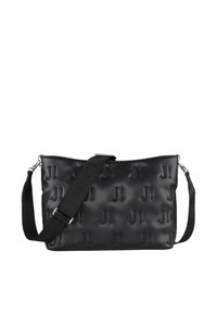 Borsa a spalla nera realizzata in materiale testurizzato con motivo in rilievo "J!". Include una tracolla rimovibile e dettagli in argento.