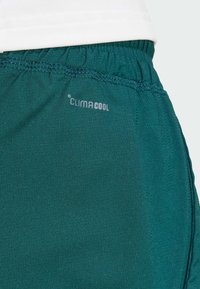 Teal sportieve shorts met een elastische tailleband, voorzien van het "CLIMACOOL" logo in het zilver aan de zijkant. Soepele, lichtgewicht stof.