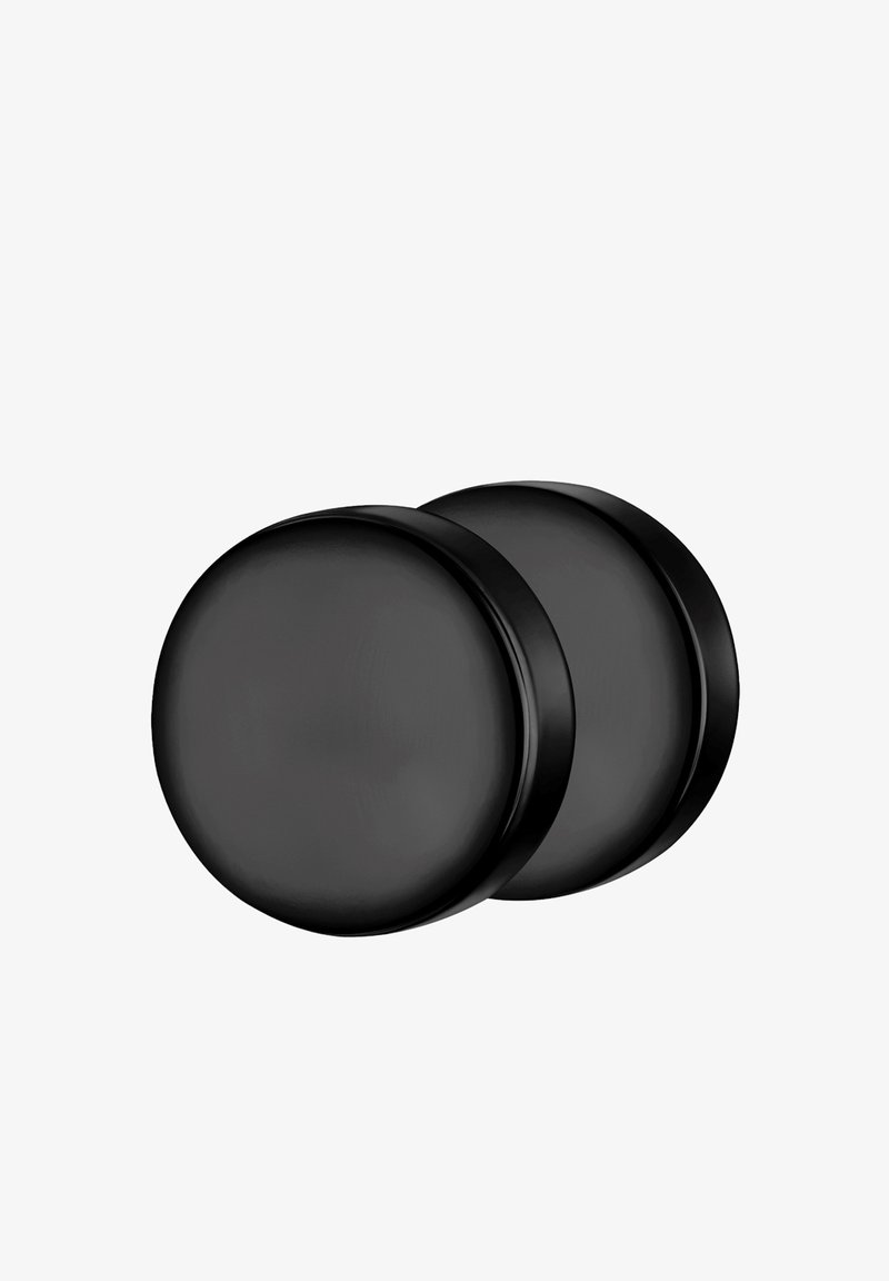 Divi apaļi melni paliktņi ar gludu, spīdīgu virsmu, kas piedāvā vienkāršu dizainu un nedaudz paceltas malas stabilitātei.