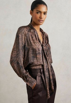 REGULAR FIT - NAOMI CROCODILE-PRINT TIE-NECK BLOUSE  . - Blusa - brown