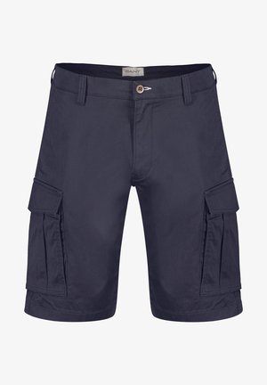 Pantaloni cargo blu navy realizzati in materiale leggero, caratterizzati da tasche laterali, chiusura con bottone e un design casual a gamba dritta.