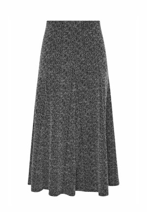 Czarna i biała spódnica midi w kształcie litery A z dopasowaną talią i subtelną fakturą.