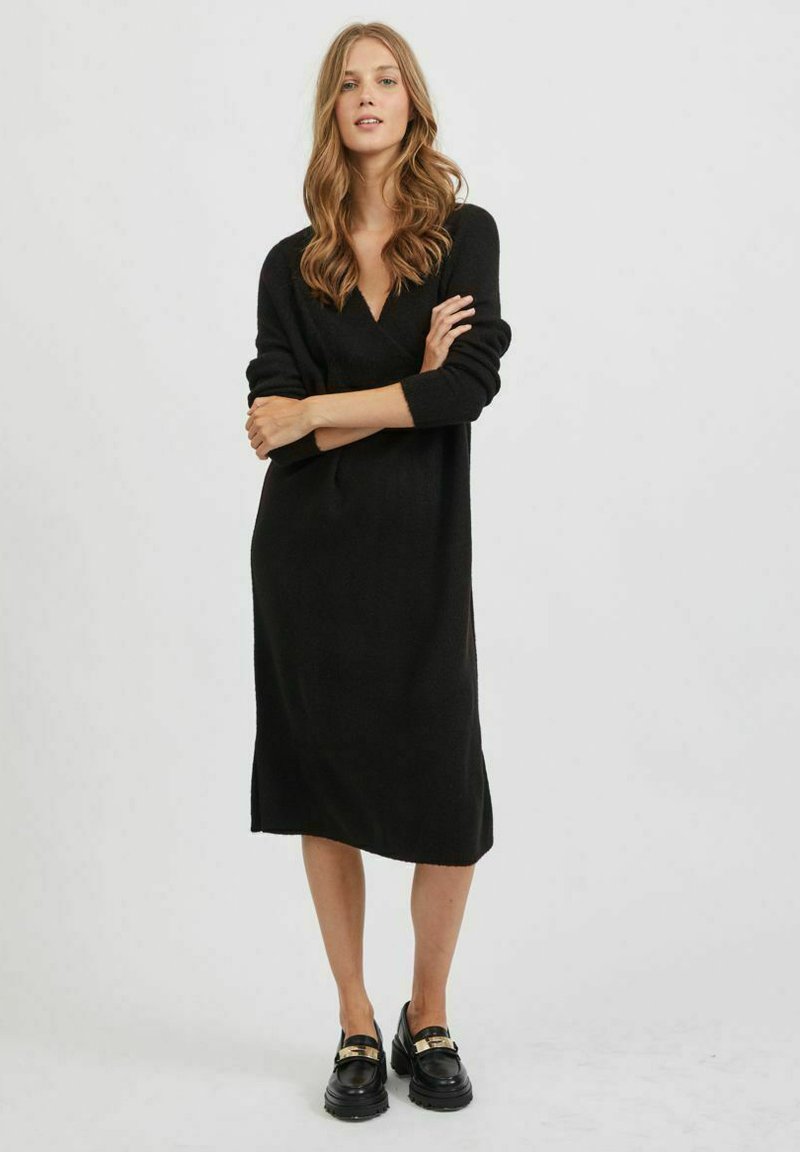 VILA VIMADELIA VNECK DRESS - Stickad klänning - black