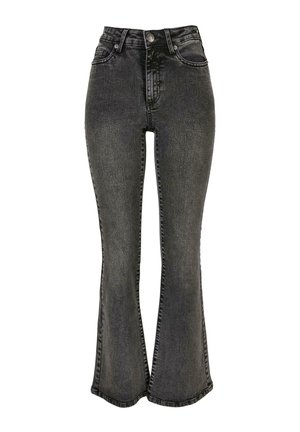 Urban Classics HIGH WAIST - Flared jeans - black heavy acid washed