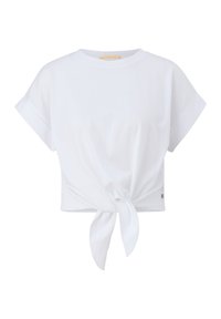 T-shirt court blanc à manches courtes avec poignets retroussés et nœud à l'avant à l'ourlet.