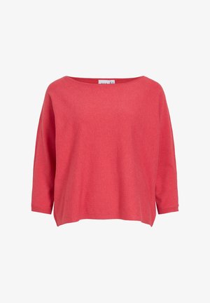 Korallenroter Pullover mit langen Ärmeln, weitem Bootsausschnitt und lockerem, entspanntem Schnitt.