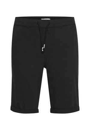  Sorte shorts med en snor i taljen, opbrettede manchetter og en glat, let stofstruktur, der egner sig til afslappet brug.