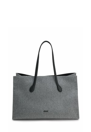 Grå rektangulær shopper med sorte håndtag og et lille sort "HUGO" logo foran i midten.
