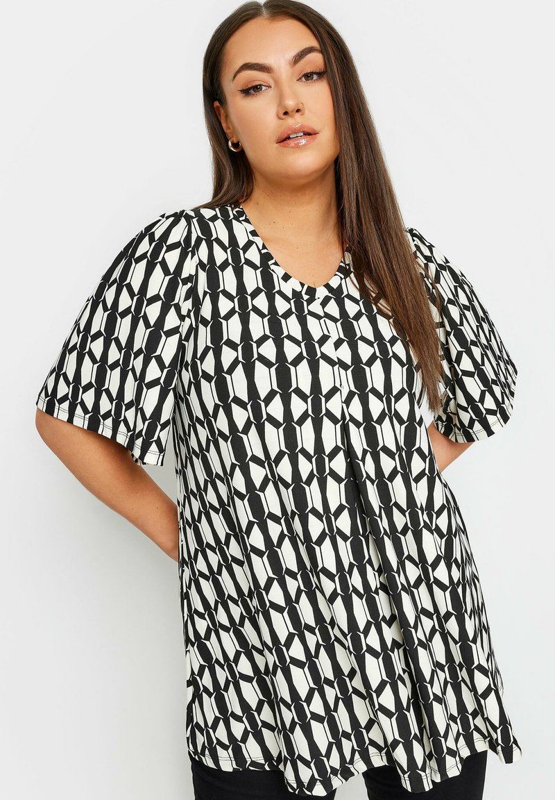 Bariloche Thiar Geometric Circle Print Pleat Blouse Off White/black