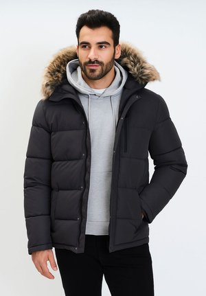 PADDED WITH FAUX FUR TRIM HOOD - Zimná bunda - charc