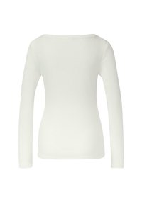 Langärmeliges Oberteil in Off-White, gefertigt aus einem glatten, dehnbaren Material. Verfügt über einen breiten Ausschnitt und eine taillierte Silhouette.