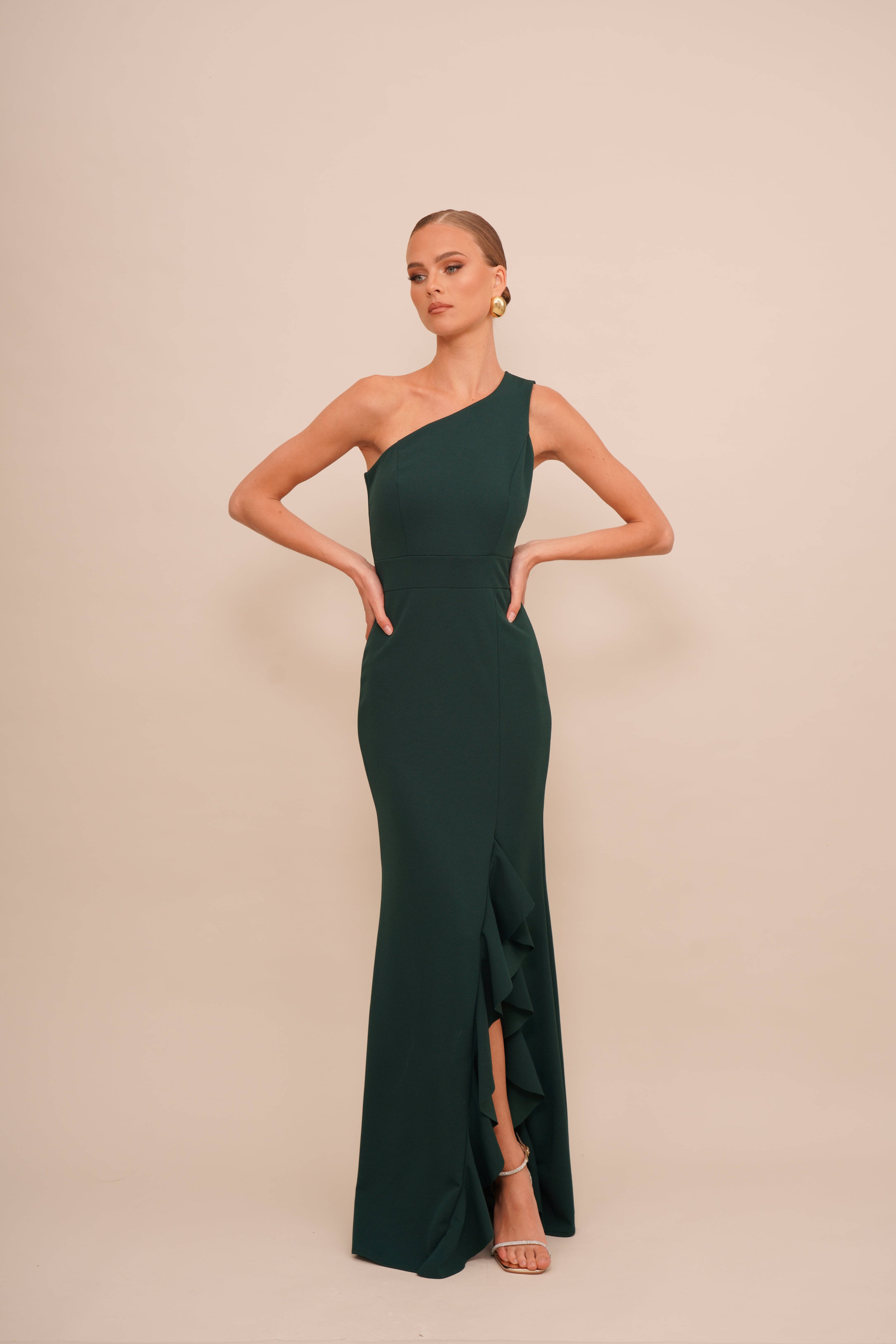 WAL G. MILLY ONE SHOULDER RUFFLE MAXI - Occasion wear - forest green/dark green - Zalando.co.uk