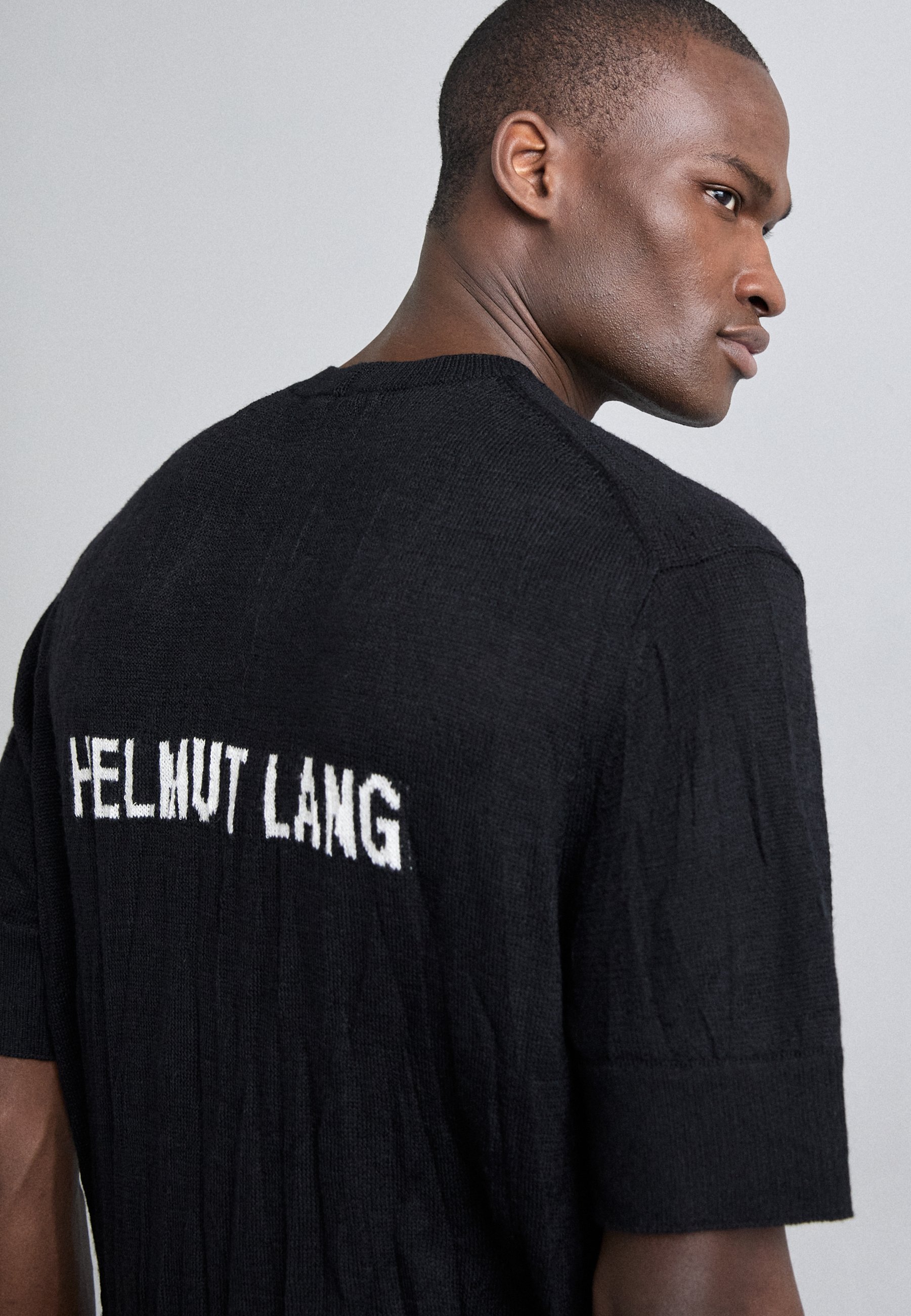 Tシャツ・カットソー HELMUT LANG Men T-shirt Black O02HM701 001 Helmut Lang Crushed Knit Tee - Black (Fine Gauge) - O02HM701