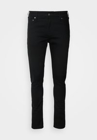 Mustat farkut slim fit -mallilla, joissa on vetoketjukiinnitys, vyölenkit ja etutaskut. Sujuva pinta, vähäinen yksityiskohtaisuus, klassinen muotoilu.