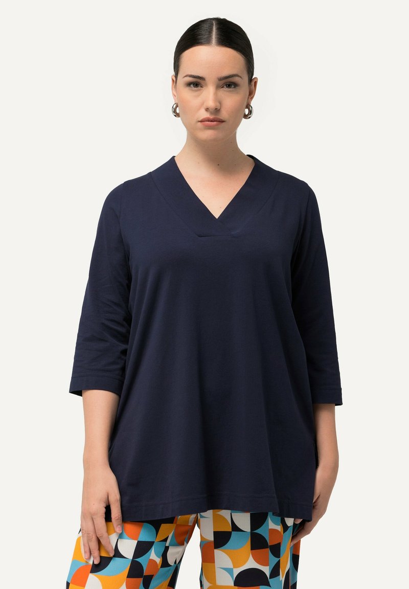 Ulla Popken V-AUSSCHNITT 3/4-ARM - Langarmshirt - marine