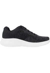 Zapatillas deportivas negras con un upper de tejido texturizado, que cuentan con una mediasuela blanca, cierre de cordones y un diseño de punta angulada.