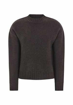 Mörkbrun stickad tröja med rund halsringning, ribbade muddar och nederkant. Har ett texturerat mönster och en övergripande avslappnad passform.