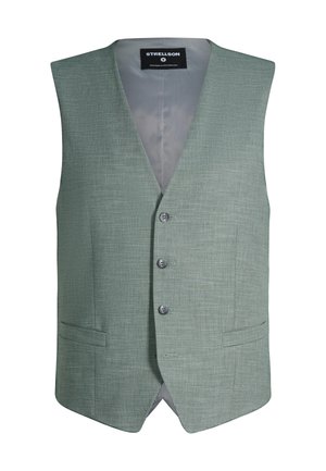 Gilet da uomo verde chiaro con trama, dotato di tre bottoni, due tasche frontali e colletto a V, etichettato Strellson.