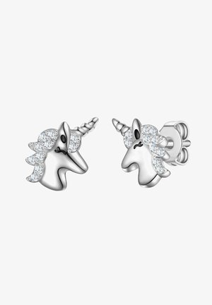 Srebrne naušnice u obliku jednoroga sa sjajnim kamenčićima. Imaju 3D dizajn sa glatkom površinom i detaljno izrađenim rogom i grivom.