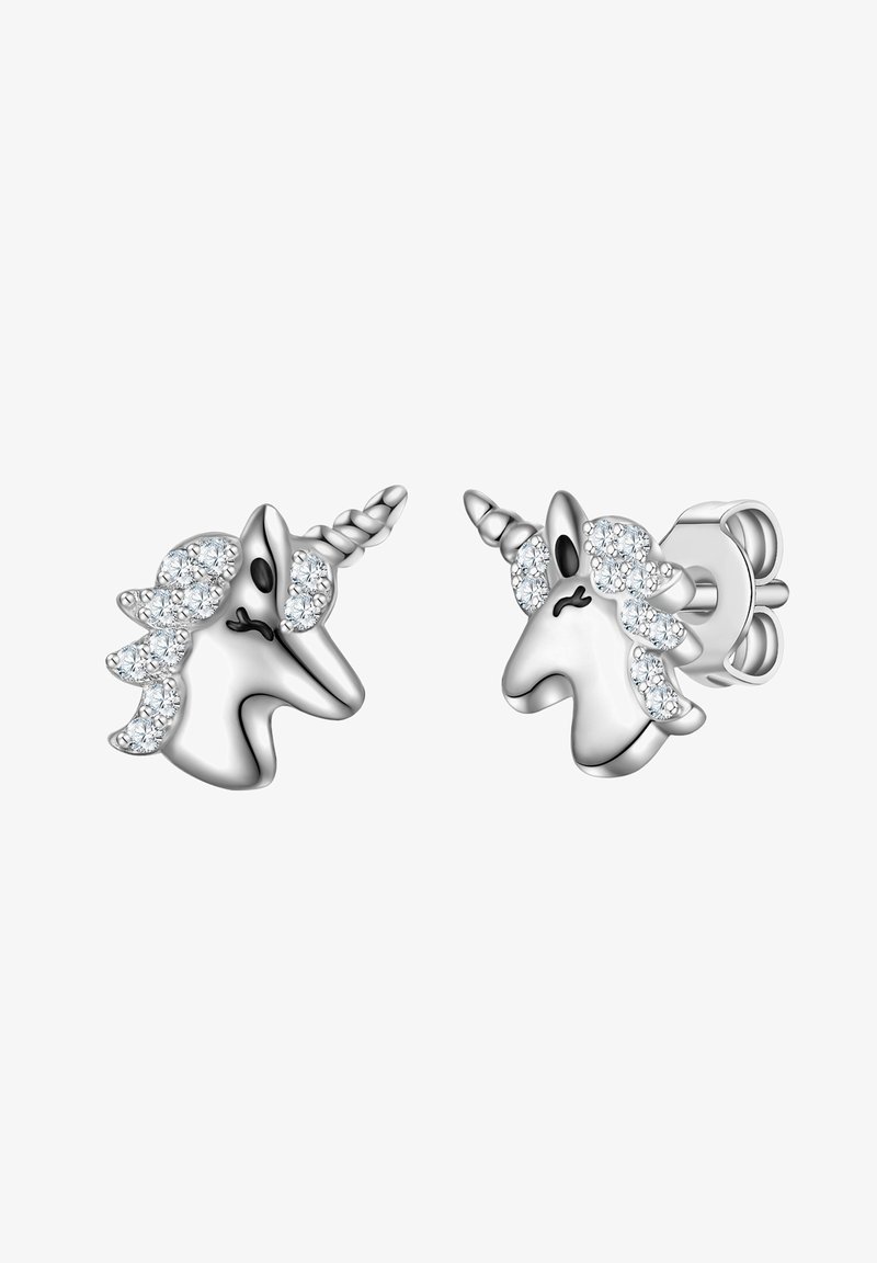 Strieborné náušnice v tvare jednorožca so žiarivými rhinestone akcentmi. Obsahujú 3D dizajn so hladkým povrchom a podrobným rohom a hrivou.