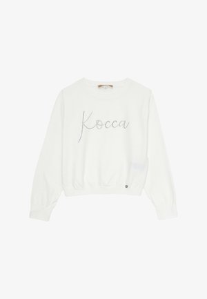 Felpa bianca corta con maniche lunghe, caratterizzata da una scritta "Kocca" arricchita con piccole strass sul frontale. Texture morbida.