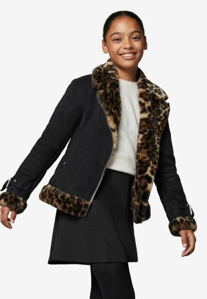 REGULAR FIT - LEOPARD AVIATOR - Imitatieleren jas - black